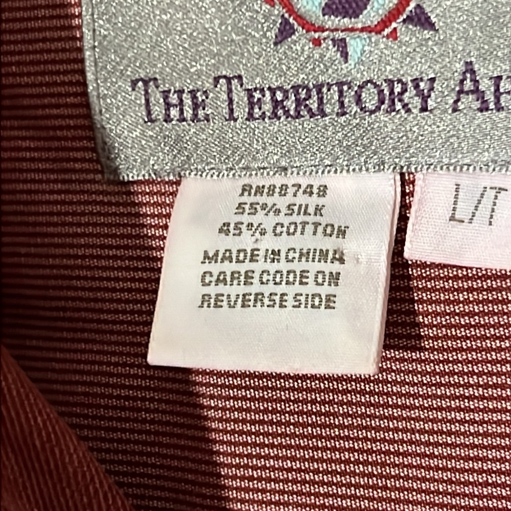 The Territory Ahead Silk Cotton Blend Long‎ Sleeve Dress Shirt Red Maroon, Sz L - Picture 7 of 11